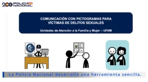 Portada de cuaderno de comunicación con pictogramas de la policía nacional